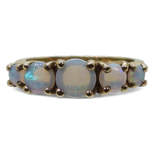 773 - A 9ct gold five stone opal ring, size I1/2, weight 2.1gms