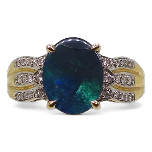 828 - An 18ct gold GemsTV opal doublet and diamond ring, size O, weight 3.4gms