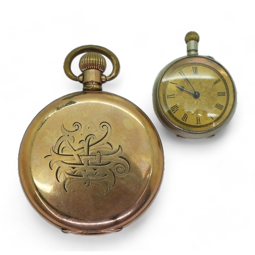 846 - A gold plated pocket watch, together with a a further pocket watch example and a Sekonda wristwatch