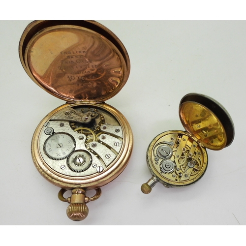 846 - A gold plated pocket watch, together with a a further pocket watch example and a Sekonda wristwatch