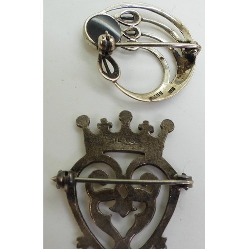 848 - A Silver Luckenbooth brooch, together with a silver Mackintosh style rose brooch and a similar bangl... 