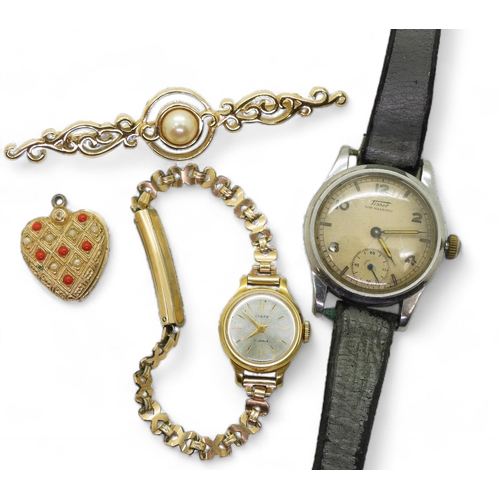 858 - A gents Tissot watch with yellow luminous hands, a ladies Chaika watch and other items