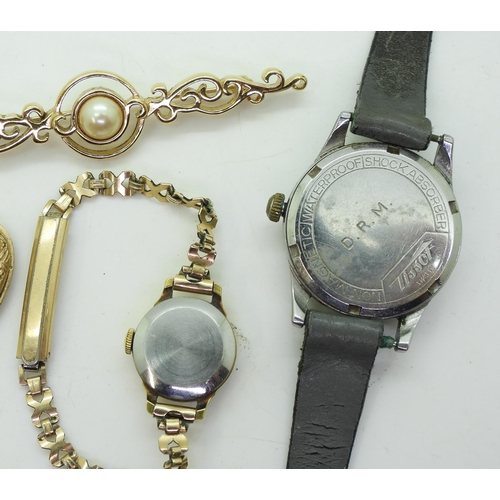 858 - A gents Tissot watch with yellow luminous hands, a ladies Chaika watch and other items