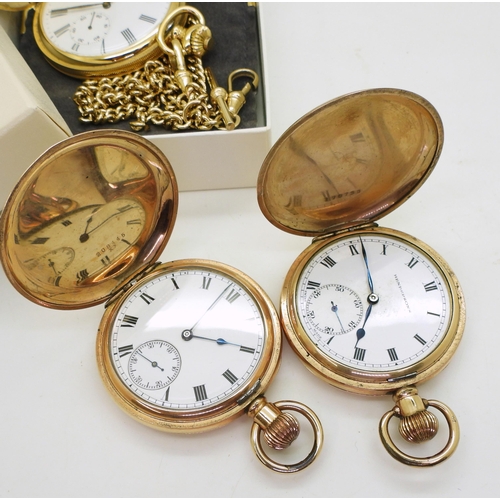 868 - A modern gold plated Zenith full hunter pocket watch, together with two vintage examples a Waltham w... 