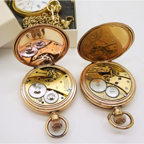 868 - A modern gold plated Zenith full hunter pocket watch, together with two vintage examples a Waltham w... 