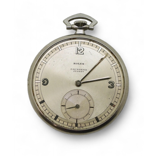 879 - A stainless steel cased Rolex pocket watch, the dial signed Saunders Sydney, the movement signed Rol... 