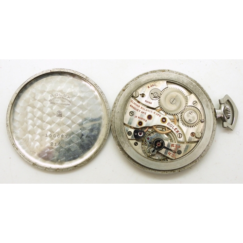 879 - A stainless steel cased Rolex pocket watch, the dial signed Saunders Sydney, the movement signed Rol... 