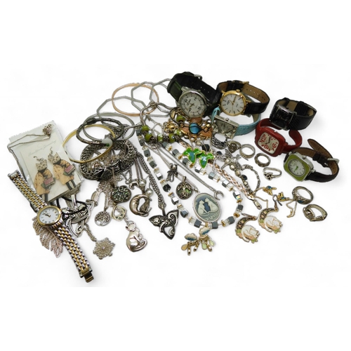 895 - Collection of Silver and white metal jewellery, including Celtic and Feline designs, together with e... 