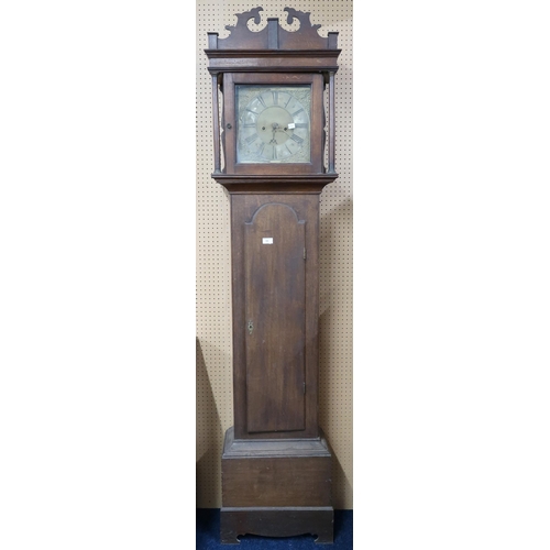 11 - A 19th century oak cased grandfather clock with brass ormolu mounted face bearing Roman numerals, 20... 