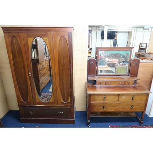 19 - A lot comprising a Victorian mahogany mirror doored wardrobe, 195cm high x 119cm wide x 44cm deep an... 