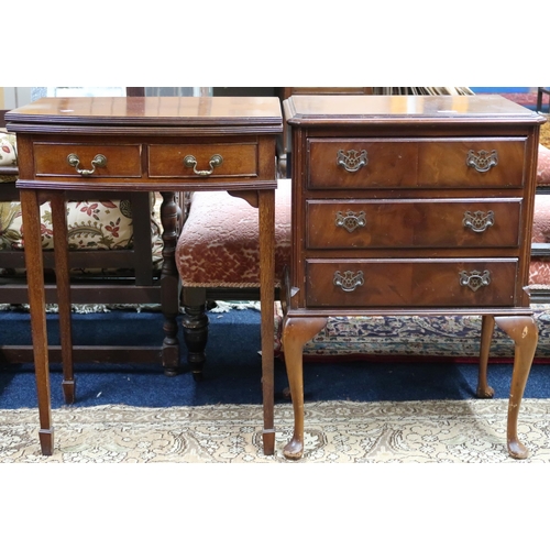 24 - A lot comprising a 20th century mahogany three drawer chest on serpentine supports, 76cm high x 53cm... 