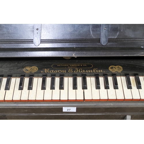 27 - A 19th century Mason & Hamlin pedal clavichord, 83cm high x 76cm wide x 33cm deep