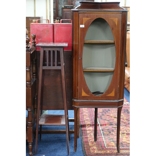 34 - An early 20th century mahogany corner cabinet on shaped tapering supports, 148cm high and a square t... 