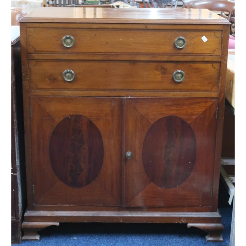 56 - An early 20th century mahogany tall boy bedroom chest with two long drawers over pair of cabinet doo... 