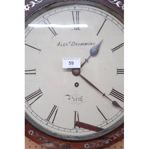 59 - A lot comprising a 19th century Alex Drummond, Perth circular rosewood cased fusee wall clock (AF), ... 