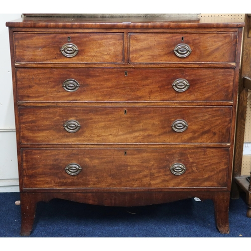 7 - A 19th century mahogany two over three chest of drawer with brass drawer pulls on splayed bracket su... 