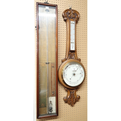 74 - A lot comprising a 19th century Admiral Fitzroys barometer and a banjo form aneroid barometer/thermo... 