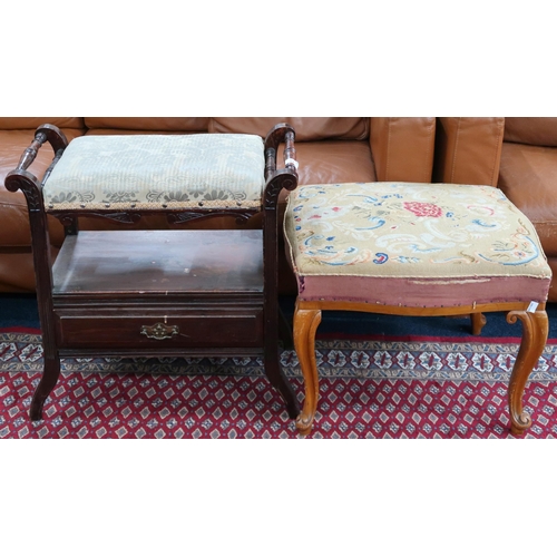 82 - A lot comprising a 19th century tapestry upholstered footstool on serpentine supports and an early 2... 