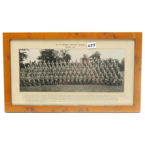 423 - A pair of RAF tropical shoulder eagles, mounted in a glazed frame alongside two group photographs of... 