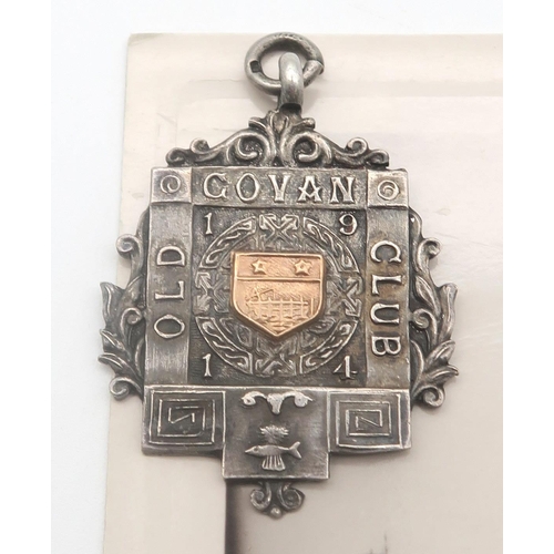 444A - A Glasgow silver Old Govan Club fob medal, engraved verso 