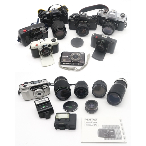 463 - Assorted camera equipment, to include a Fujica SLR 35mm camera, fitted with a Fujinon 1:22 f=55m len... 