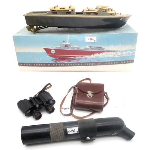 486 - A boxed Vosper R.A.F. Tender electric boat by V Models (Victory Industries), a cased pair of Carl Ze... 