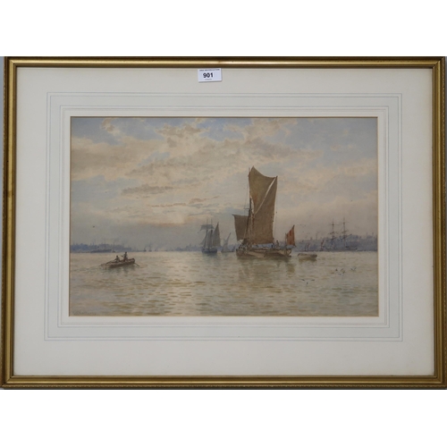 901 - GEORGE STANFIELD WALTERS RBA RSW (BRITISH 1838-1924)  SUNSET ON THE THAMES Watercolou... 