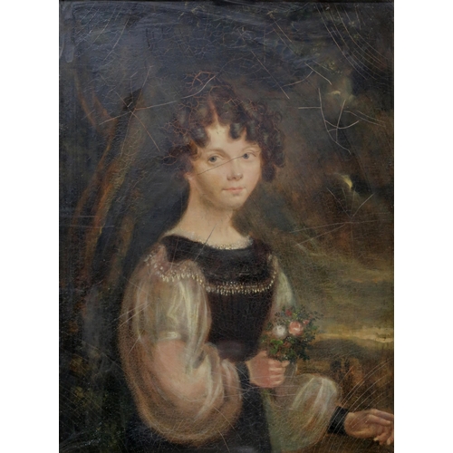 902 - 19th CENTURY SCHOOL PORTRAIT OF A LADY WITH A BOUQUET Oil on panel, 39 x 30cm  ... 