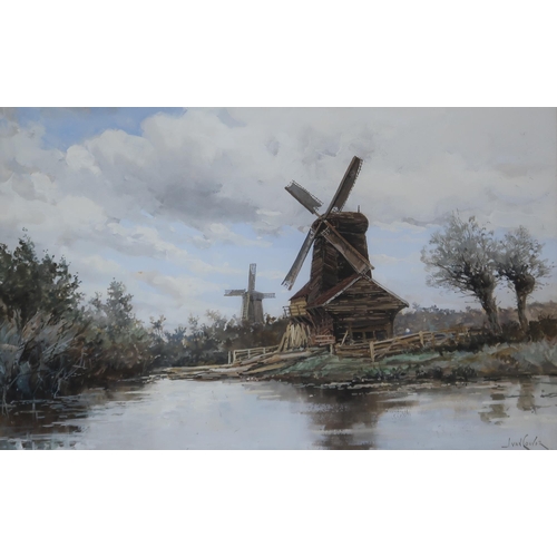 905 - JAN VAN COUVER (HERMANUS KOEKKER II, DUTCH 1963-1909) THE MILLS Watercolour, signed lower right, 32 ... 