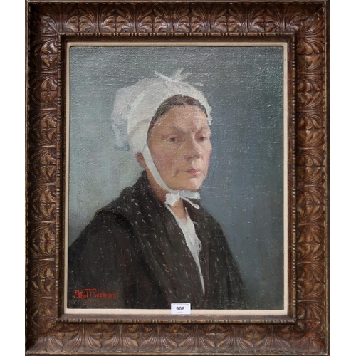 908 - ETHEL MAUD RAEBURN (SCOTTISH 1867-1953) FRENCH PEASANT Oil on canvas, signed lower left, 53.5 x 46cm... 