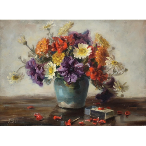 913 - 20th CENTURY SCHOOL  STILL LIFE WITH FLOWERS Oil on canvas, signed lower left 'I.S.H', 30 x 40cm... 