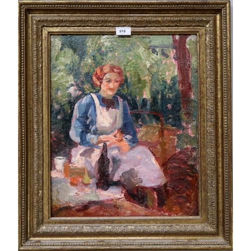 916 - 20th CENTURY SCHOOL PICNIC AT THE PARK Oil on board, 48 x 39cm... 