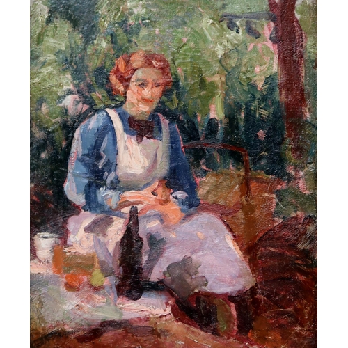 916 - 20th CENTURY SCHOOL PICNIC AT THE PARK Oil on board, 48 x 39cm... 