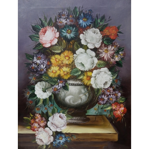 917 - 20th CENTURY SCHOOL STILL LIFE WITH PEONIES Oil on canvas, signed lower right 'L. Diaz', 7... 