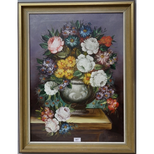 917 - 20th CENTURY SCHOOL STILL LIFE WITH PEONIES Oil on canvas, signed lower right 'L. Diaz', 7... 