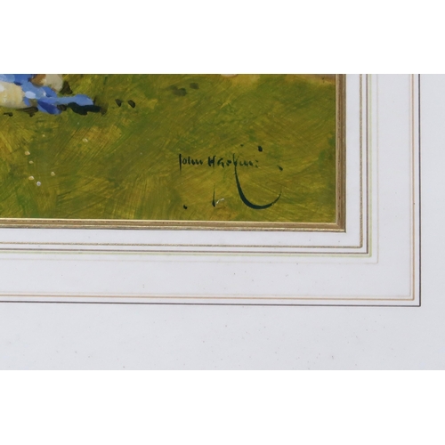 925 - JOHN HASKINS (ENGLISH b.1938) STUDYING INSECTS Oil on board, signed lower right, 28.5 x 38... 