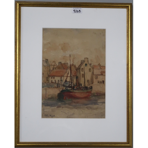 926B - KATE WYLIE (SCOTTISH 1877-1941) COSTAL HARBOUR Watercolour, signed lower left, 36 x 24cm&n... 