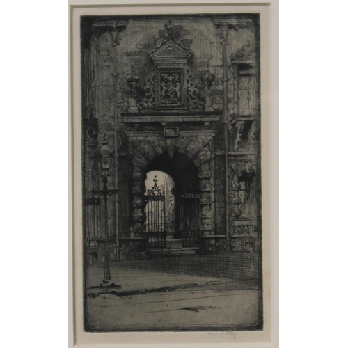 928 - IAN STRANG (ENGLISH 1886-1952) OLD COLLEGE GATEWAY Etching, signed lower right, 21.5 x 12.... 