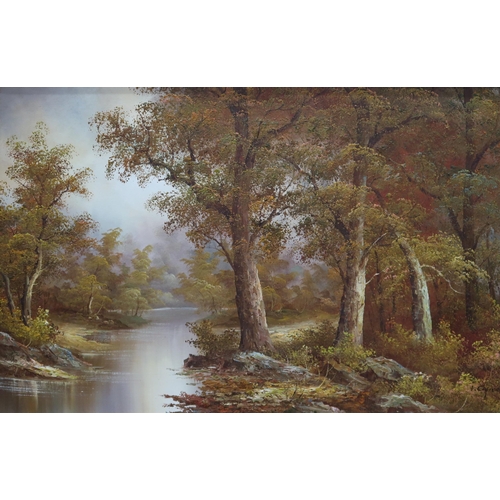 930 - IRENE CAFIERI (20th CENTURY) FOREST VIEW Oil on canvas, signed lower right, 60 x 90cm... 