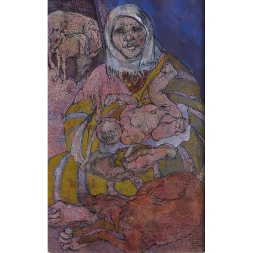 944 - ANDA PATERSON RSW RGI PAI (SCOTTISH 1935-2022) WOMAN WITH CHILD Mixed media, signed lower ... 