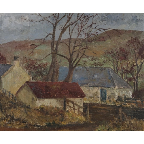 958 - GORDON COCKBURN (SCOTTISH 1944-2022) FARM BUILDINGS Oil on board, signed lower left, 50 x 59cm Toget... 