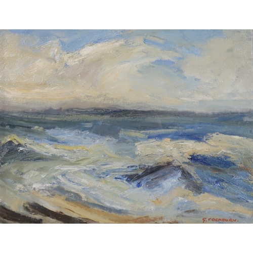 959 - GORDON COCKBURN (SCOTTISH 1944-2022) STORMY SEAS Oil on board, signed lower right, 38 x 47cm... 