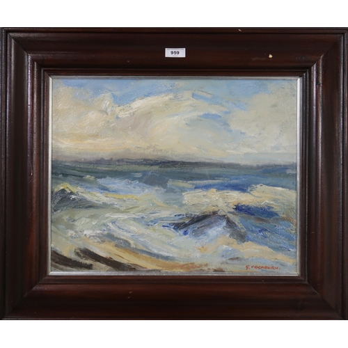 959 - GORDON COCKBURN (SCOTTISH 1944-2022) STORMY SEAS Oil on board, signed lower right, 38 x 47cm... 