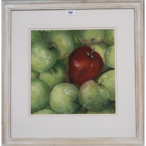 980 - CONTEMPORARY SCHOOL APPLES Watercolour, 30 x 30cm