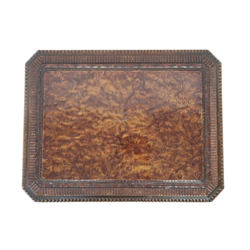 2016A - A 19TH CENTURY BURR WALNUT VENEERED TEAPOYHinged lid concealing fitted interior on turned column sup... 