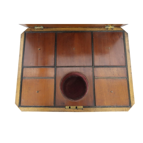 2016A - A 19TH CENTURY BURR WALNUT VENEERED TEAPOYHinged lid concealing fitted interior on turned column sup... 