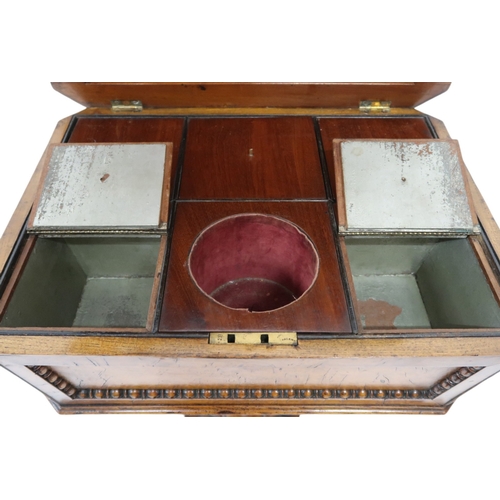 2016A - A 19TH CENTURY BURR WALNUT VENEERED TEAPOYHinged lid concealing fitted interior on turned column sup... 