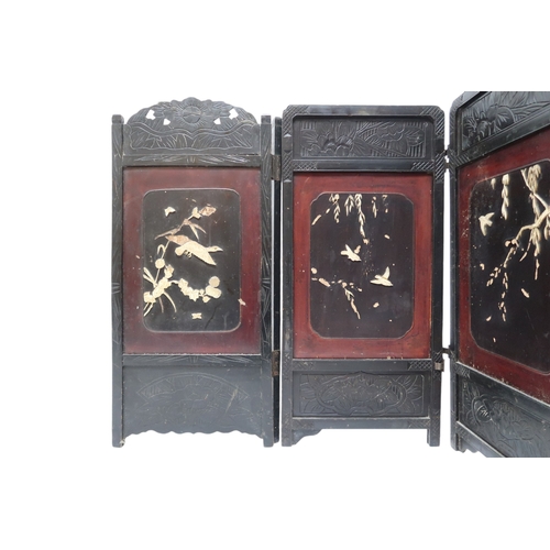 2024A - A LOT OF TWO 19TH CENTURY CHINESE BLACK LACQUER TABLE SCREENSEach with carved bone inlays depicting ... 