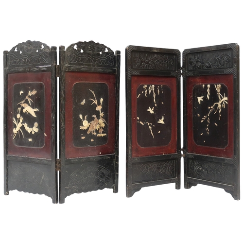 2024A - A LOT OF TWO 19TH CENTURY CHINESE BLACK LACQUER TABLE SCREENSEach with carved bone inlays depicting ... 