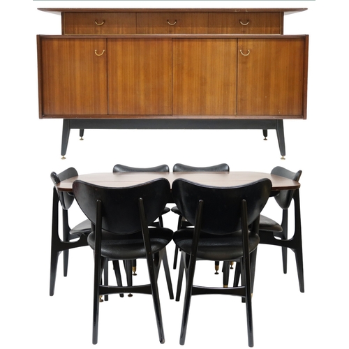 2108A - A MID 20TH CENTURY G PLAN E-GOMME LIBRENZA DINING SUITEComprising Tola sideboard with three short dr... 